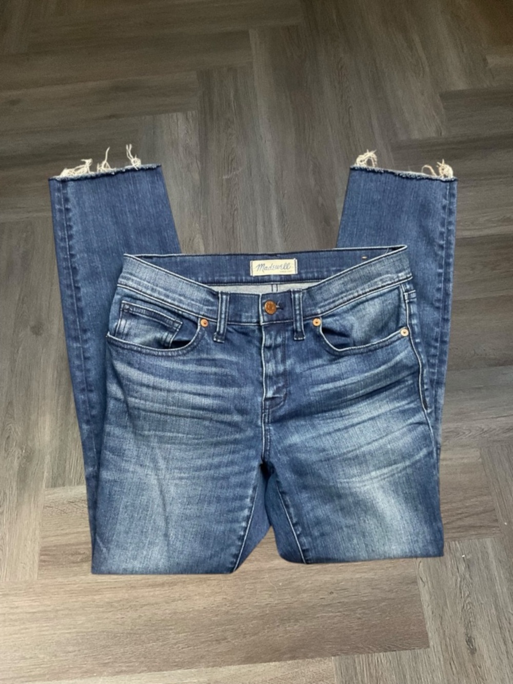 Madewell Skinny Skinny Distressed Raw Hem Jeans Womens‎ 27 Medium Wash Blue Boho